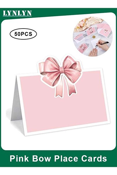 Generic 50PCS Pink Bow Place Cards, Pre-Folded Watercolor Tent Name Cards for...