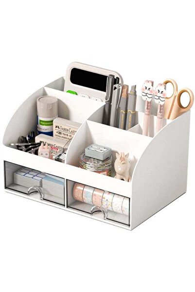 Generic 6-Compartment Desk Organizer with 2 Drawers, Multipurpose ABS Plastic...