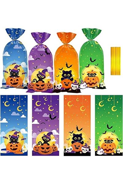 Generic 50 Pcs Halloween Treat Bags(5x11 Inch) with Tie, Plastic Halloween Ba...