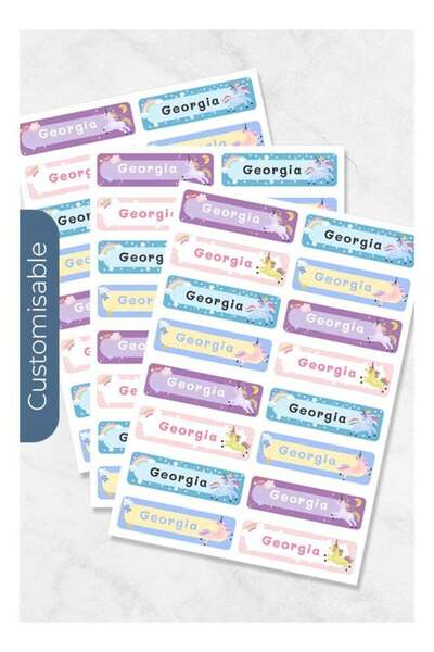 Generic Magical Unicorn Name Labels – Personalized Back-to-School Stickers