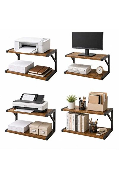 Generic 2-Tier Printer Stand for Desk, 44 x 28 x 28.5 cm Rustic Brown Desktop...