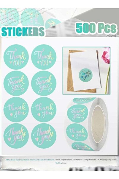Generic 500Pcs Green Thank You Stickers, 2.5cm Round Aesthetic Labels with Fl...