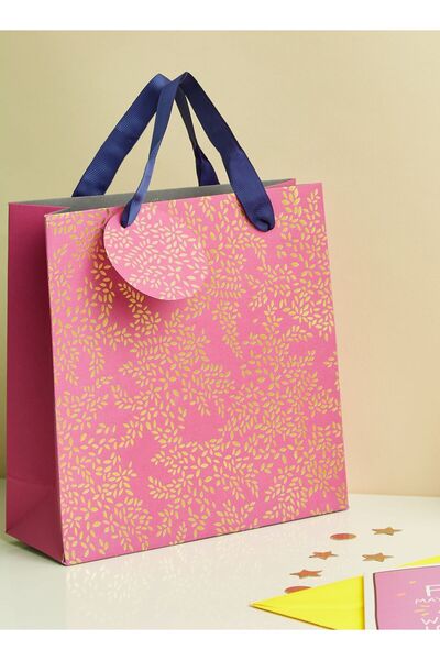 Generic Gold Leaves Pink Medium Bag