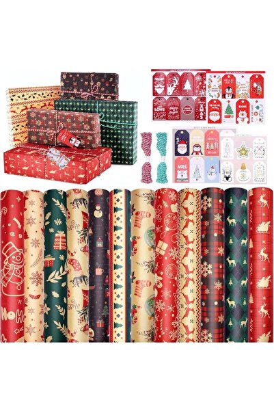 Generic [12 Sheets] Christmas Wrapping Paper with Gift Tags & Ribbon, 19.68×1...