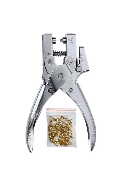 Generic Multi-Function Hole Punch Pliers with 100 Metal Eyelets for Leather, ...