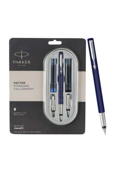 Generic Parker Vector Standard Chrome Trim Calligraphy Fountain Pen | 7-Piece...