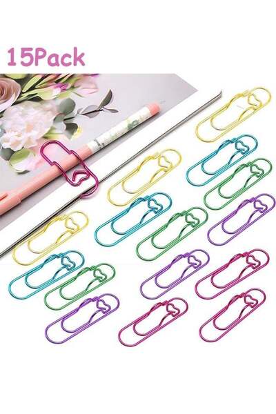 Generic 15 Pcs Paper Clips Colorful, Metal Paperclip Office Paper Clamp for N...