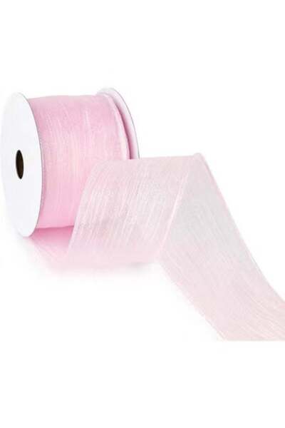 Generic Pink Wired Ribbon 4CM Metallic Light Pink Crinkle Sheer Ribbon for Ba...