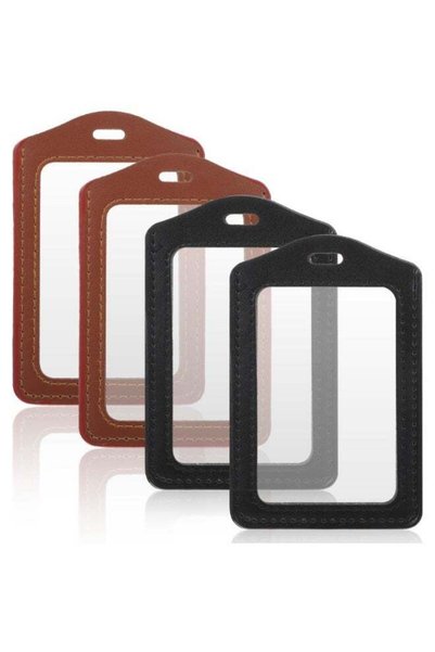Generic Pack of 4 Genuine Leather Vertical ID Badge Holders with Clear Window...