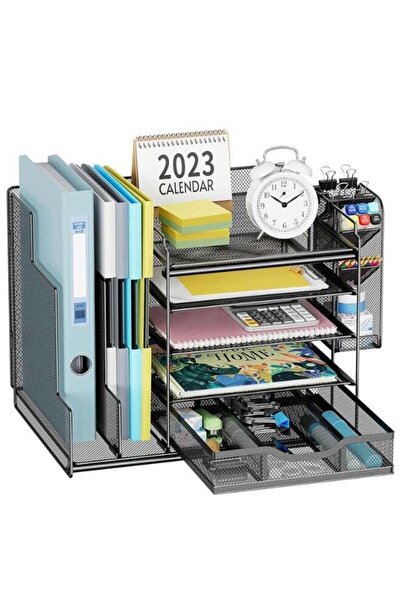 Generic MostNow Desk Organizer with File Holder, 5 Trays Paper Organizer, Mes...
