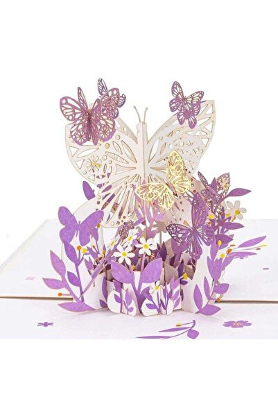 Generic JZS 3D Greeting Cards with Envelope,Purple Butterflies Pop Up Card,Bi...
