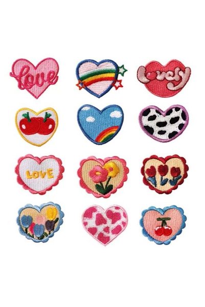 Generic Embroidered Self-Adhesive Heart Patches for Decoration, 12PCS Cute Pa...