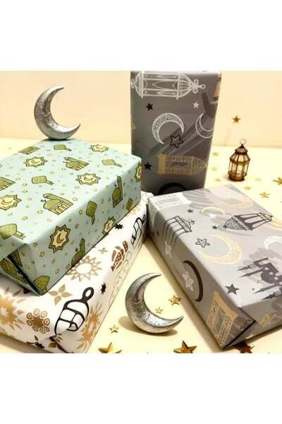 Generic EID Themed Gift Wrapping Paper | Available in Golden, Gray, And Green...