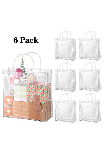 Generic 6 Pieces Clear PVC Gift Bags With Handles,Transparent Gift Wrap Bags,...