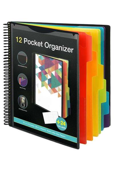 Generic 12 Pocket Poly Project Organizer, Binder Organizer Spiral Project Fol...