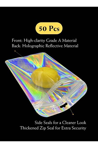 Generic 50 Pcs Medium Rainbow Holographic Resealable Bags (10x18.5cm / 3.94"x...