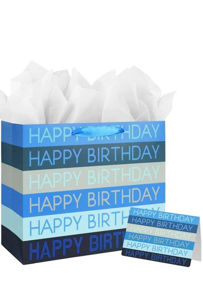 Generic Gift Bag For Birthday, Blue Black Happy Birthday Paper Gift Bag With ...