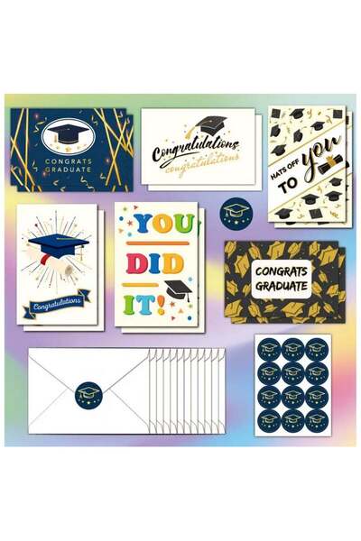 Generic 12PCS Matte Graduation Cards with Glitter Cap Design Bulk Blank Greet...