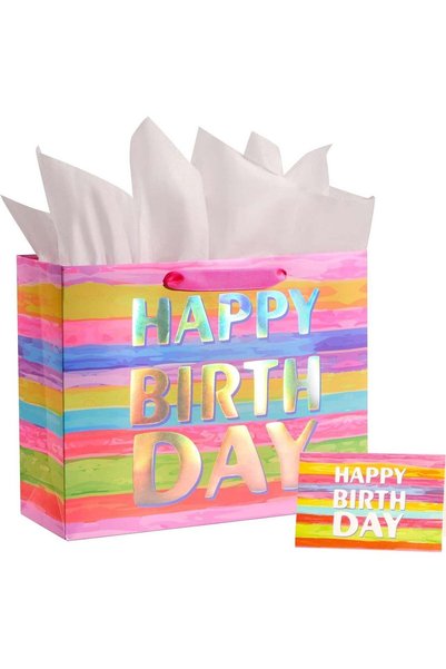 Generic Large Happy Birthday Gift Bag with Tissue Paper & Card, 33x26x12cm Pr...