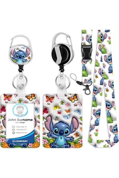 Generic A 3-in-1 Disney Stitch logo white plastic ID holder with a butterfly,...
