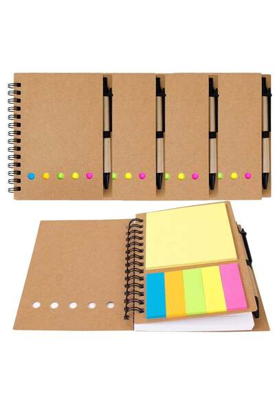 Generic 4 Pack Spiral Notebooks Lined Notepad with Pen in Holder and Sticky N...