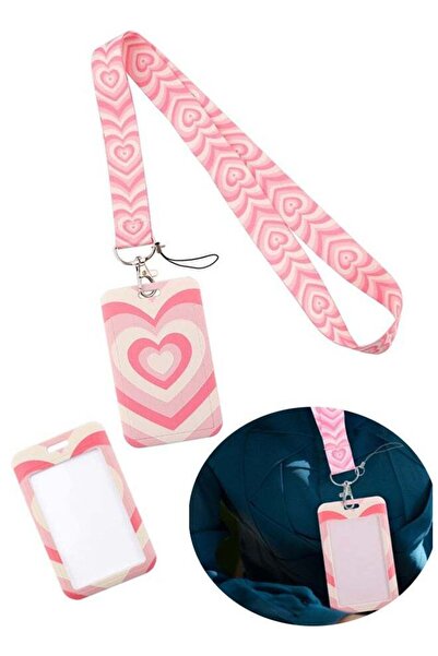 Generic Lanyard with ID Badges Holder Pink Heart Neck Key chain Lanyard for K...