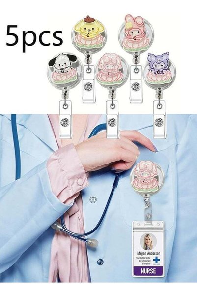 Generic 5 pcs Badge Reels with Metal Belt Clip, Retractable ID Badge Holder R...