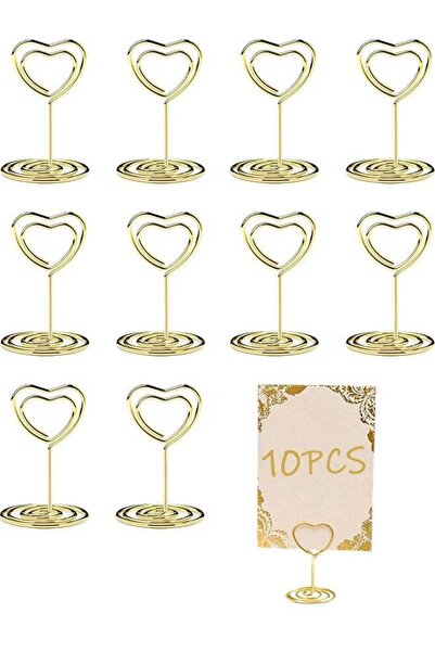 Generic 1 Pack 10 Pcs Gold Heart Shaped Mini Table Number Holders, Premium Pl...