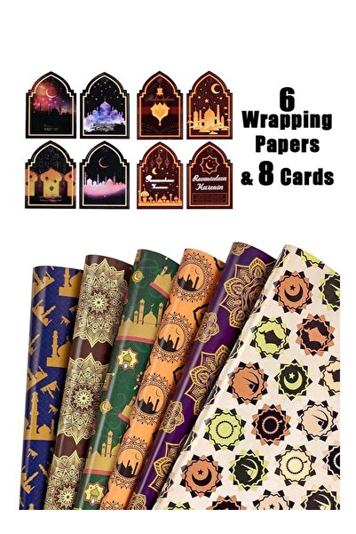 Generic 5 Rolls Ramadan Kareem Gift Wrapping Paper Set - Festive Moon & Stars