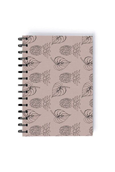 Generic Spiral A5 Notebook Leafy Pattern Beige and Brown Aesthetics