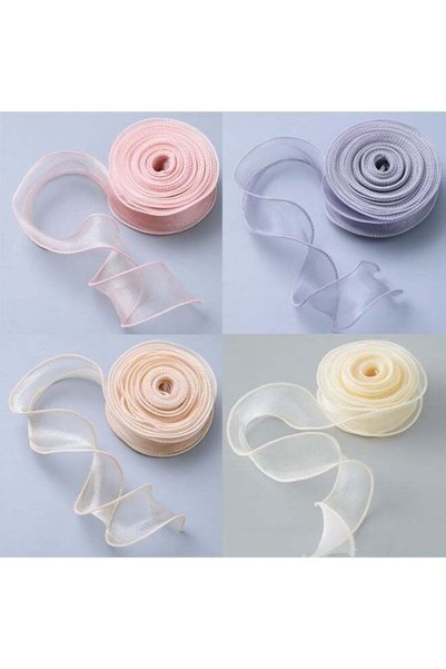 Generic 4 Pack 8.5 Yards 4cm Sheer Ribbon Wired Transparent Organza Ribbon Cl...