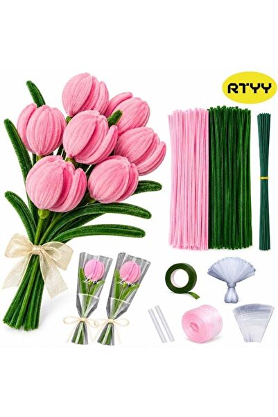Generic Tulip Pipe Cleaners Craft Kit, 30cm Green & Pink Chenille Stems, DIY ...