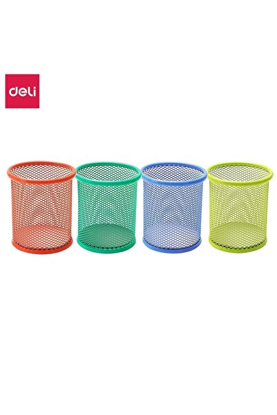 Generic E9153 Pen Holder - Modern Mesh Steel Design, φ91×98mm, Blue/Red/Yello...