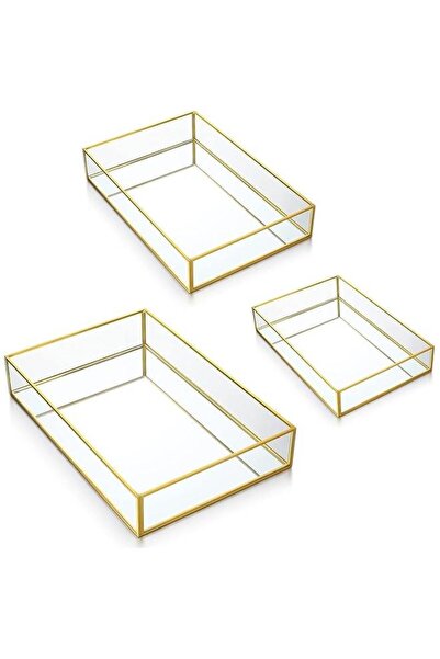 Generic 3 Pieces Gold Tray Vanity Tray, Bathroom Tray with Metal Frame, Decor...