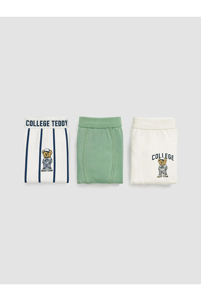 LC Waikiki Lcw Kids Ecru Boys' College Teddy Printed 3-Piece Boxer Set