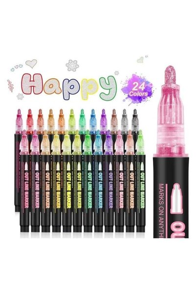 Generic 24-Piece Metallic Markers,Double Line Pen Outline, Waterproof Glitter...