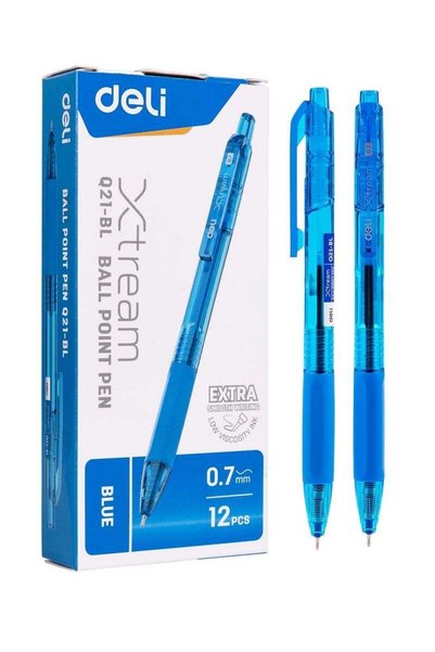 Generic Deli EQ21-BL Ballpoint Pen – 0.7mm Blue Ink, Soft Grip, 12-Pack