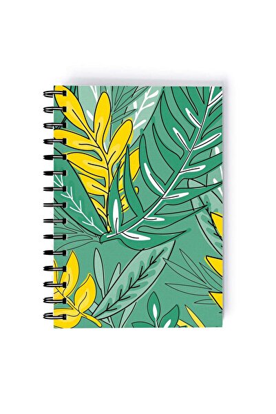 Generic Spiral A5 Notebook Floral Pattern Leaves Yellow Aesthetics
