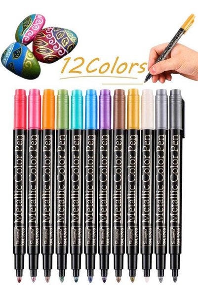 Generic Metallic Marker Pens 12 Colors Medium Point Metallic Pens Paint Marke...