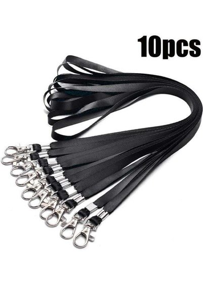 Generic 10 Pcs Bulk Lanyard for Id Badges Flat Black Lanyard with Badge Clip ...