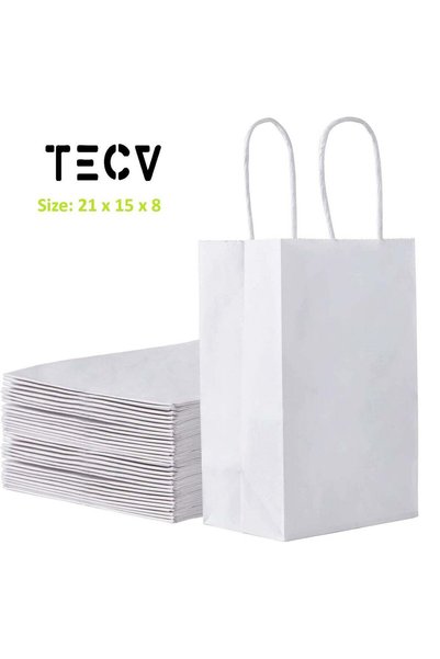 Generic 24 Bags White Paper bags with handles | 21 x 15 x 8 cm Small Kraft Gi...