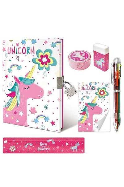 Generic 6Pcs Secret Diary with Lock and Stationery Gift Set for Girls - Unico...