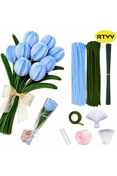 Generic Tulip Pipe Cleaners Craft Kit, 30cm Green & Blue Chenille Stems, DIY ...