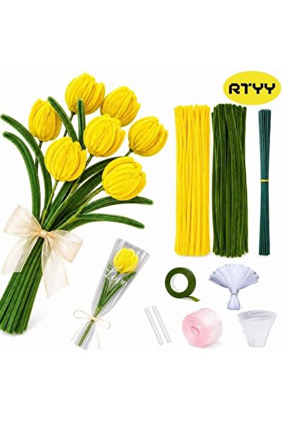 Generic Tulip Pipe Cleaners Craft Kit, 30cm Green & Yellow Chenille Stems, DI...
