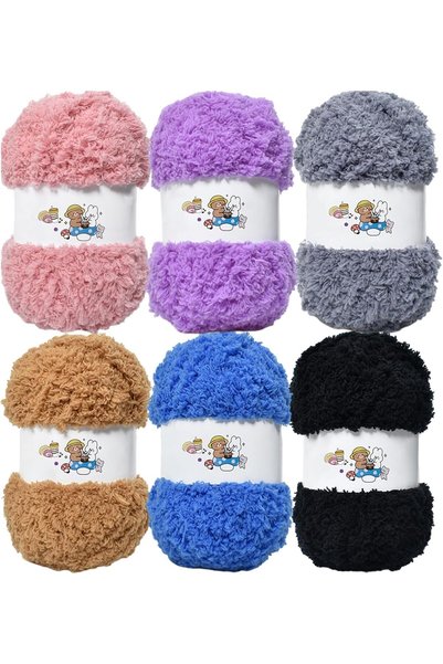 Generic 6 Pcs Soft Coral Velvet Chenille Yarn for Crocheting, Fluffy Yarn for...