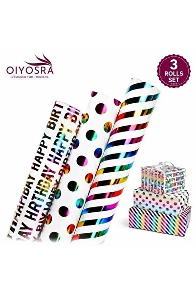Generic Birthday Wrapping Paper Rolls 3 Rolls 43cm x 3m Each Thick Colorful G...