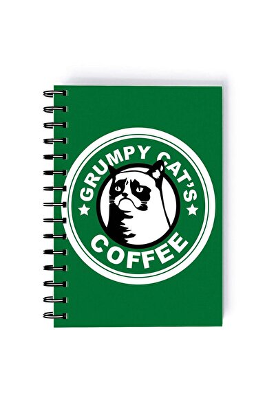 Generic Spiral A5 Notebook Logo Grumpy Cat Green Starbucks