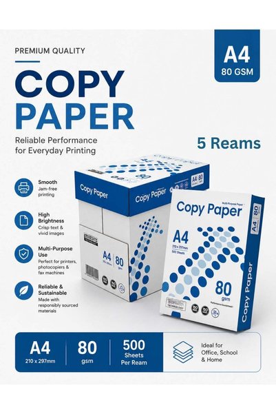 Generic Copy Paper Brand A4 80 GSM – 2500 Sheets Premium Multipurpose Printin...