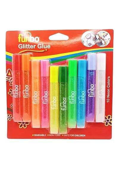 Generic Funbo Glitter Glue Tube 10 Neon Colors x 12.5gms