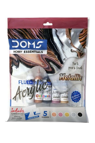Generic 5-Shade Fluid Acrylic Colours With Two Canvases, Apron And Handgloves...
